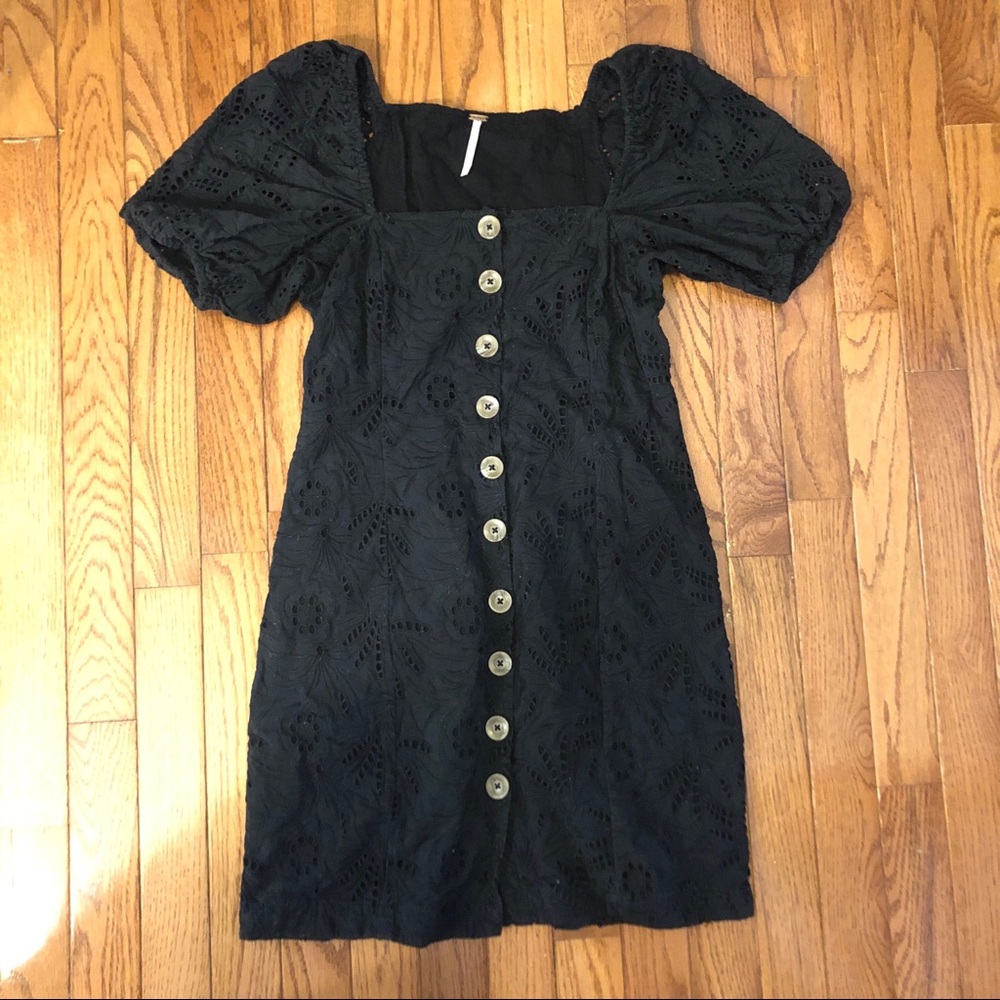 Free People Black Eyelet Mini Dress Size 0